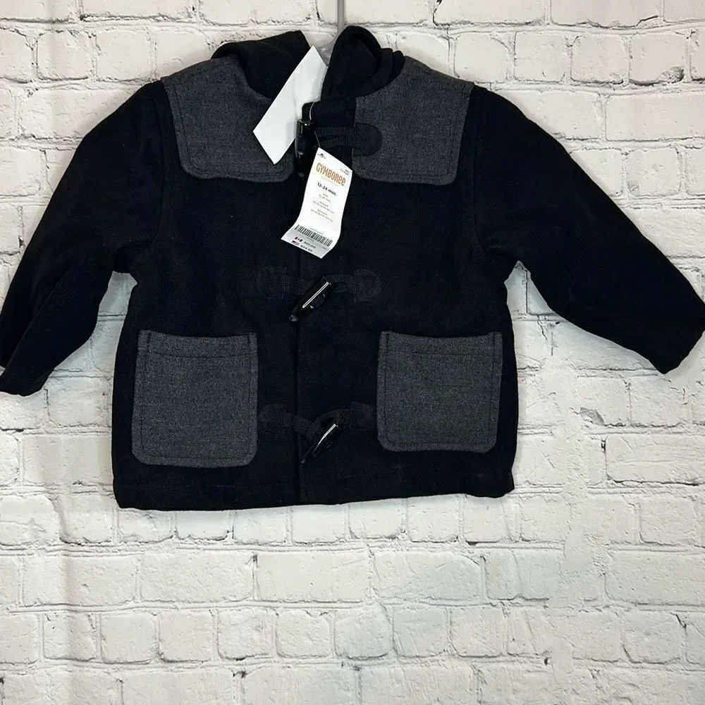 Gymboree Black Gray Hooded Pea Coat size 12-24 Months NEW